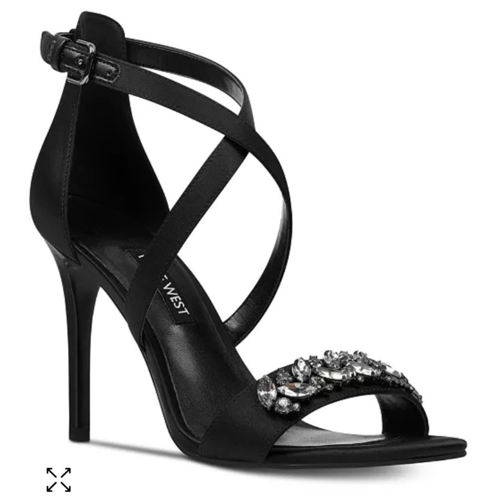 NWT Nine West Mikhaila Black Women’s Evening Sandals Embellished High Heels